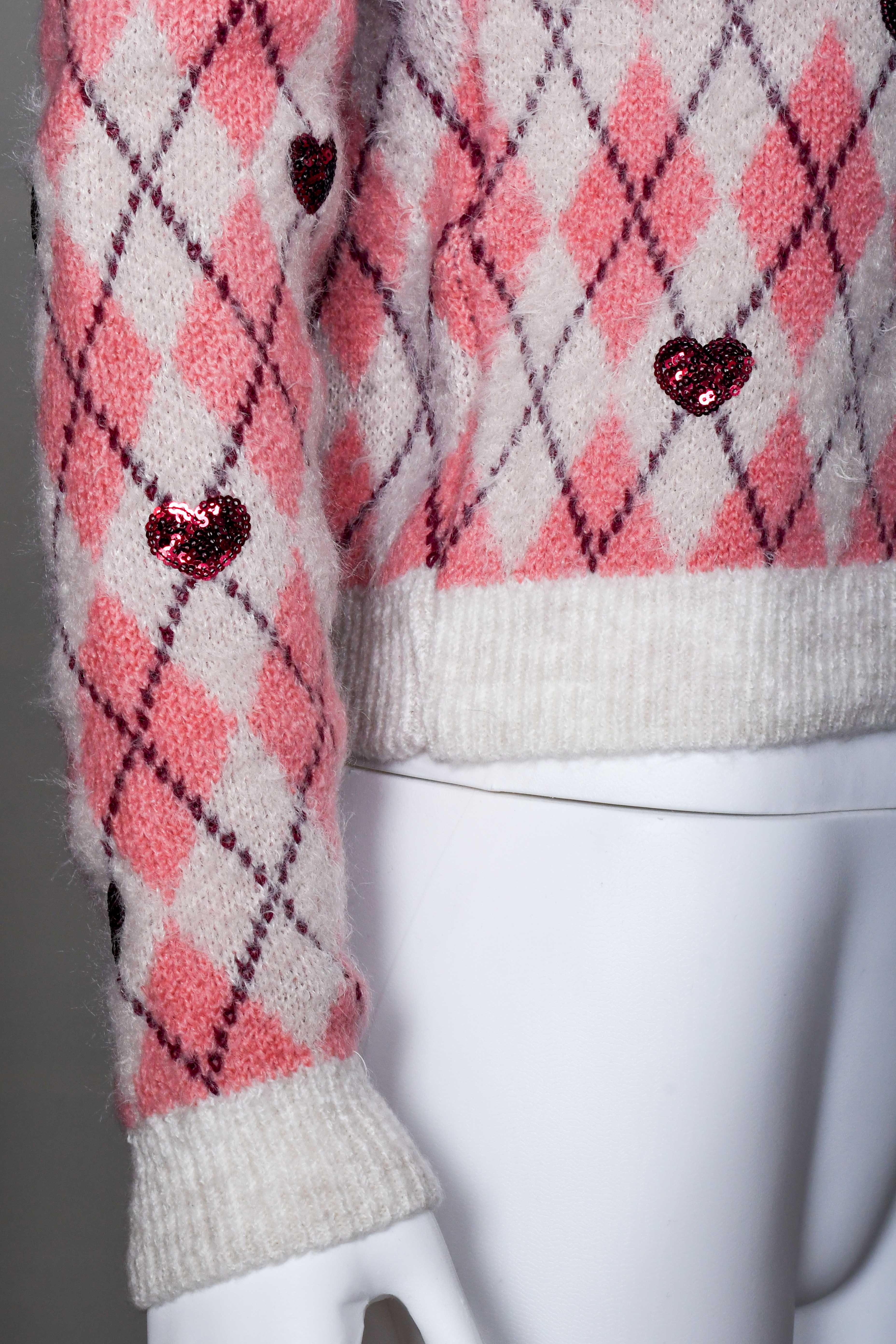 RM-020 Woman Pink & Cream Knit Sweater with Heart Sequin Details