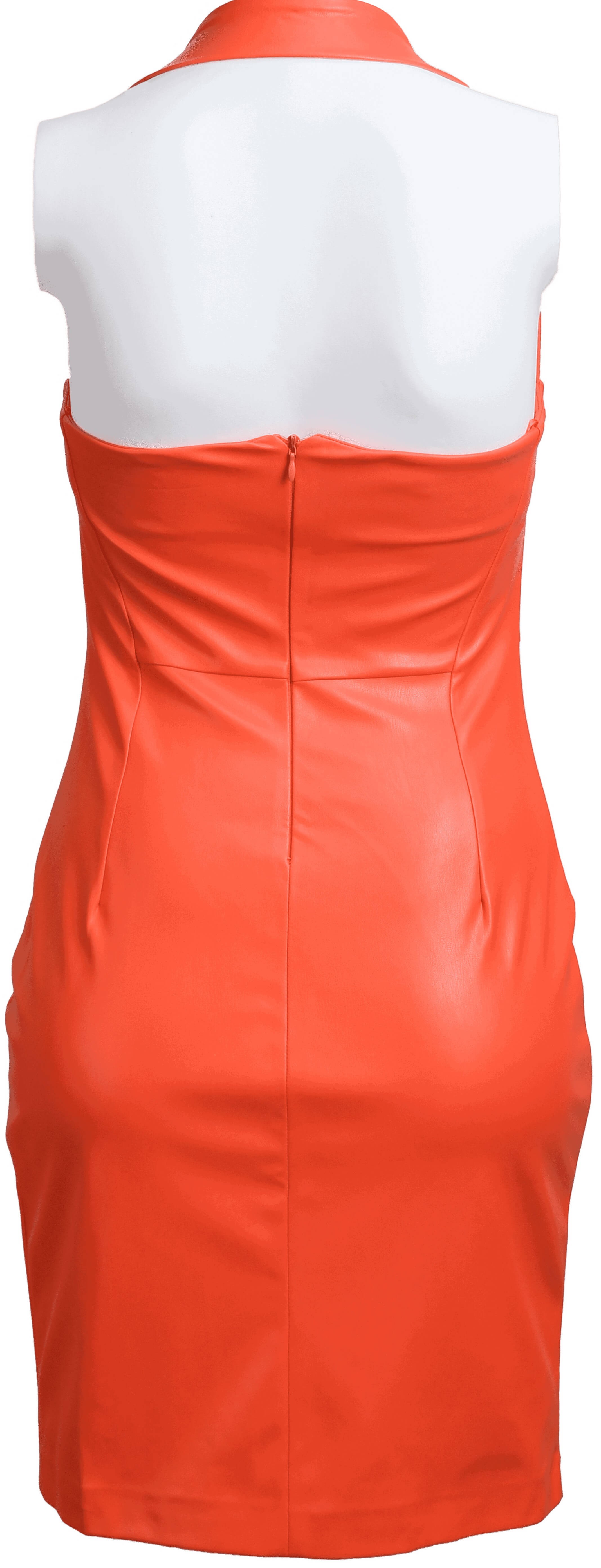 RM-001 Woman Orange Vegan Leather Mini Dress 