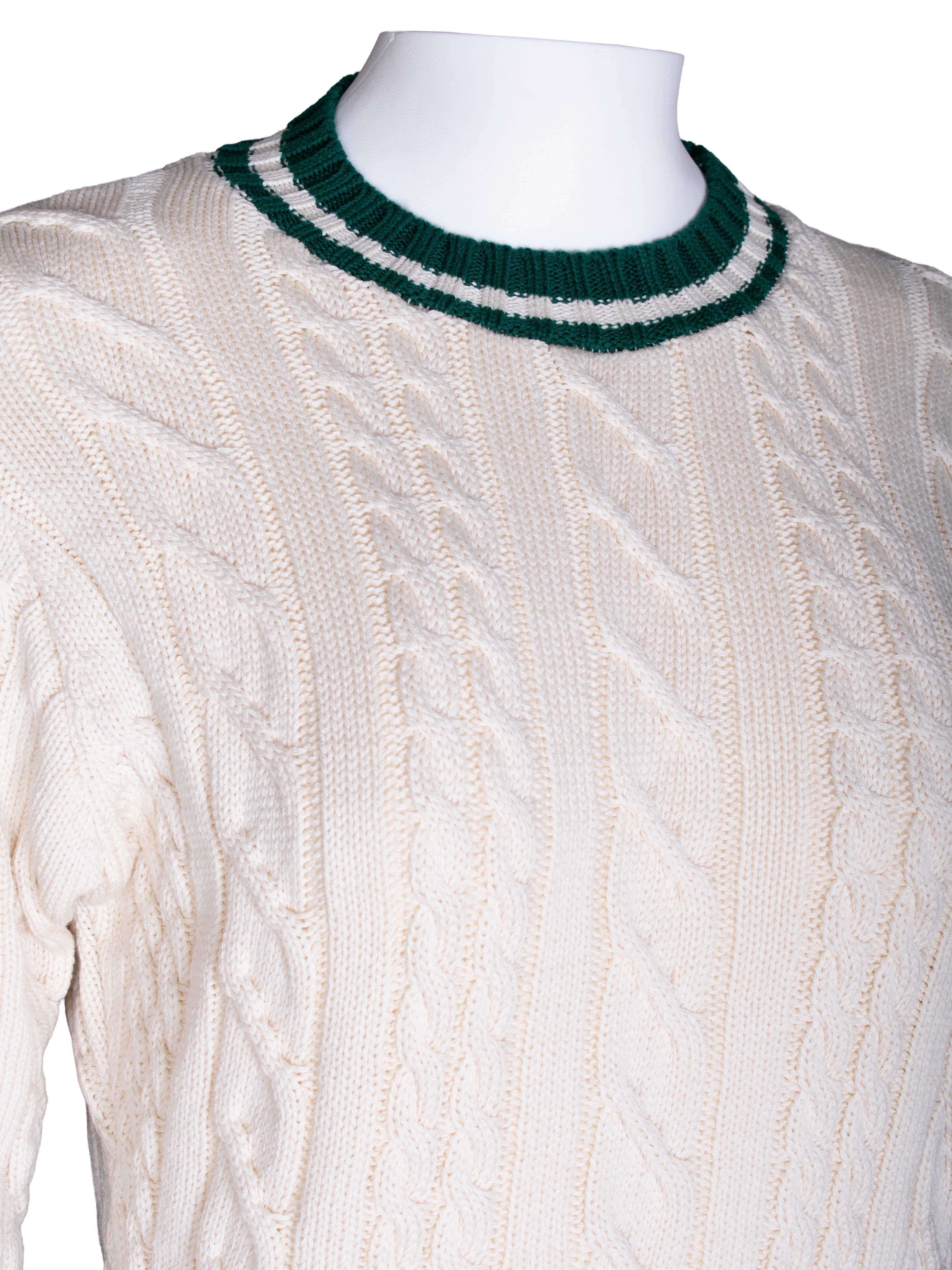 RM-066 Woman Cream Sweater with Green Stripe Details