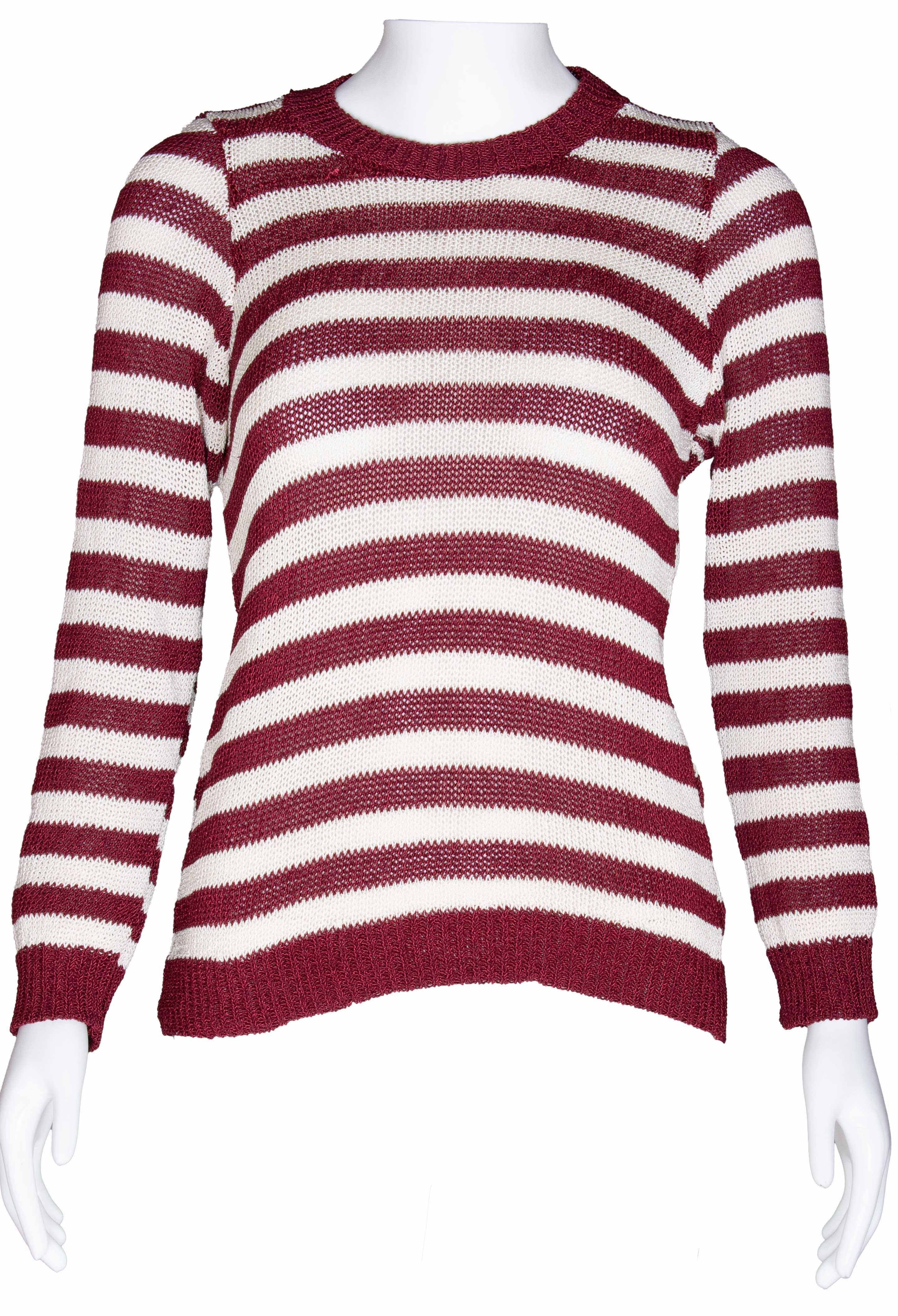 RM-060 Woman Burgundy Sweater with White Stripe Details