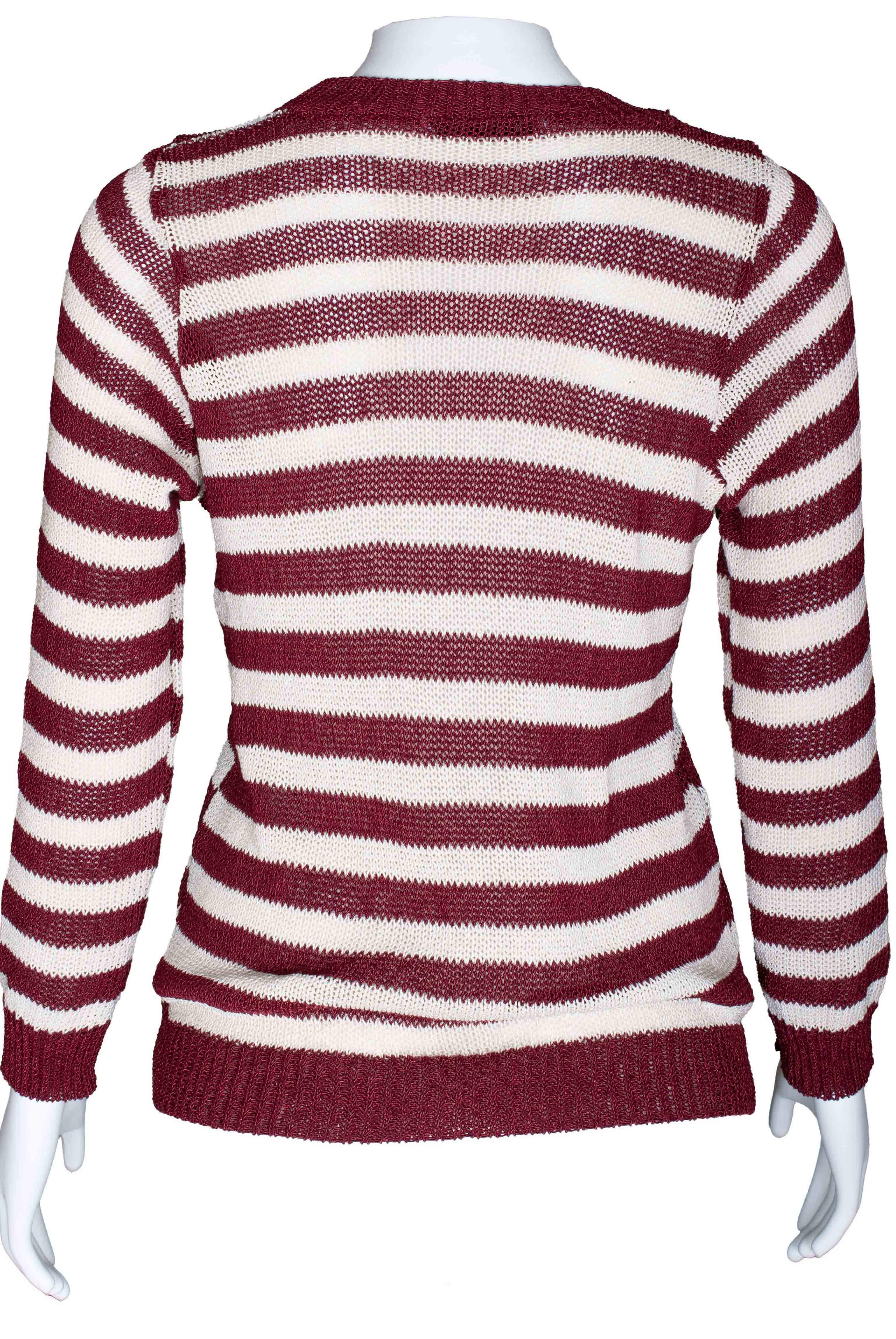 RM-060 Woman Burgundy Sweater with White Stripe Details