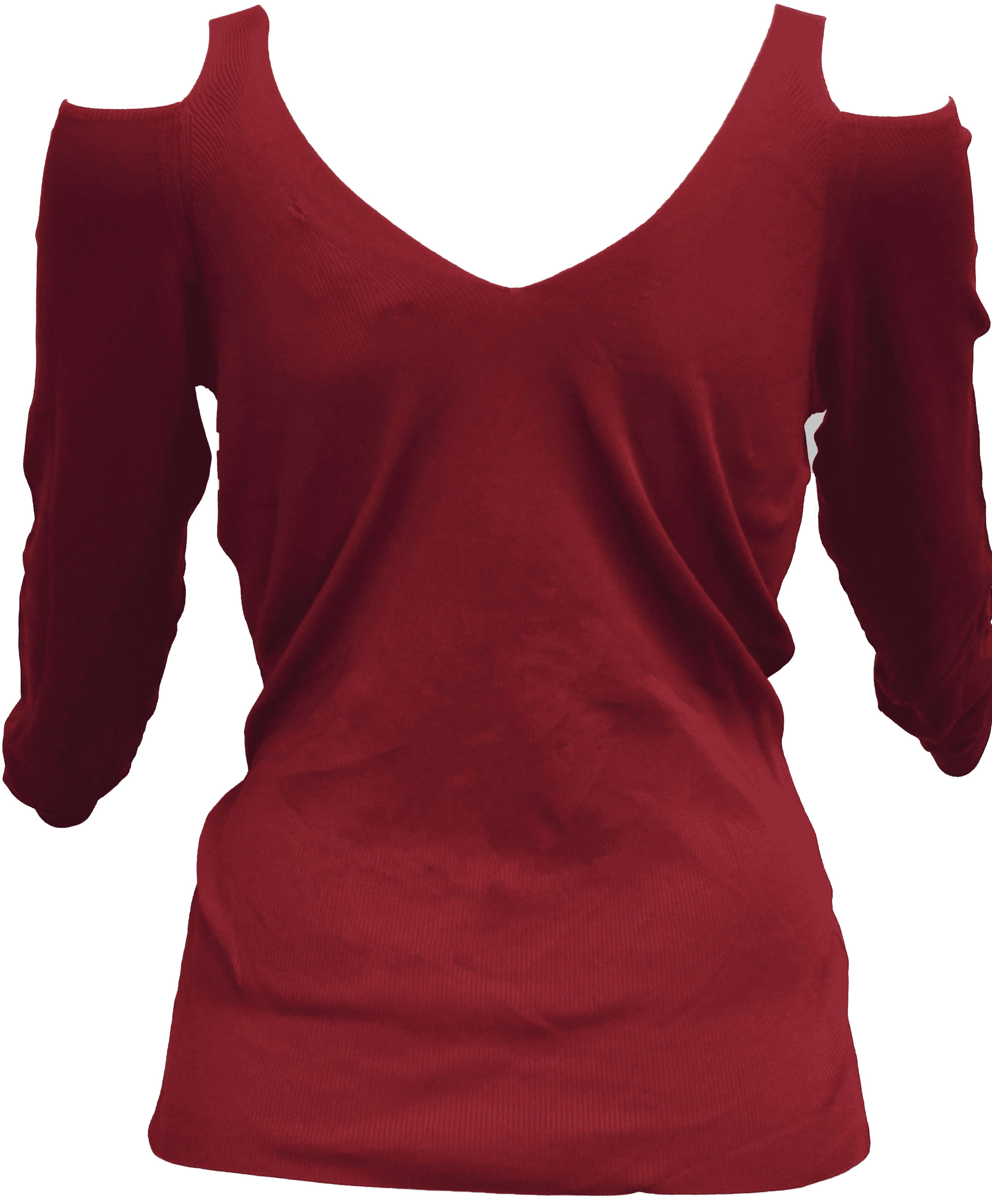 ER-007 Woman Burgundry Knit Blouse with Shoulder Detail