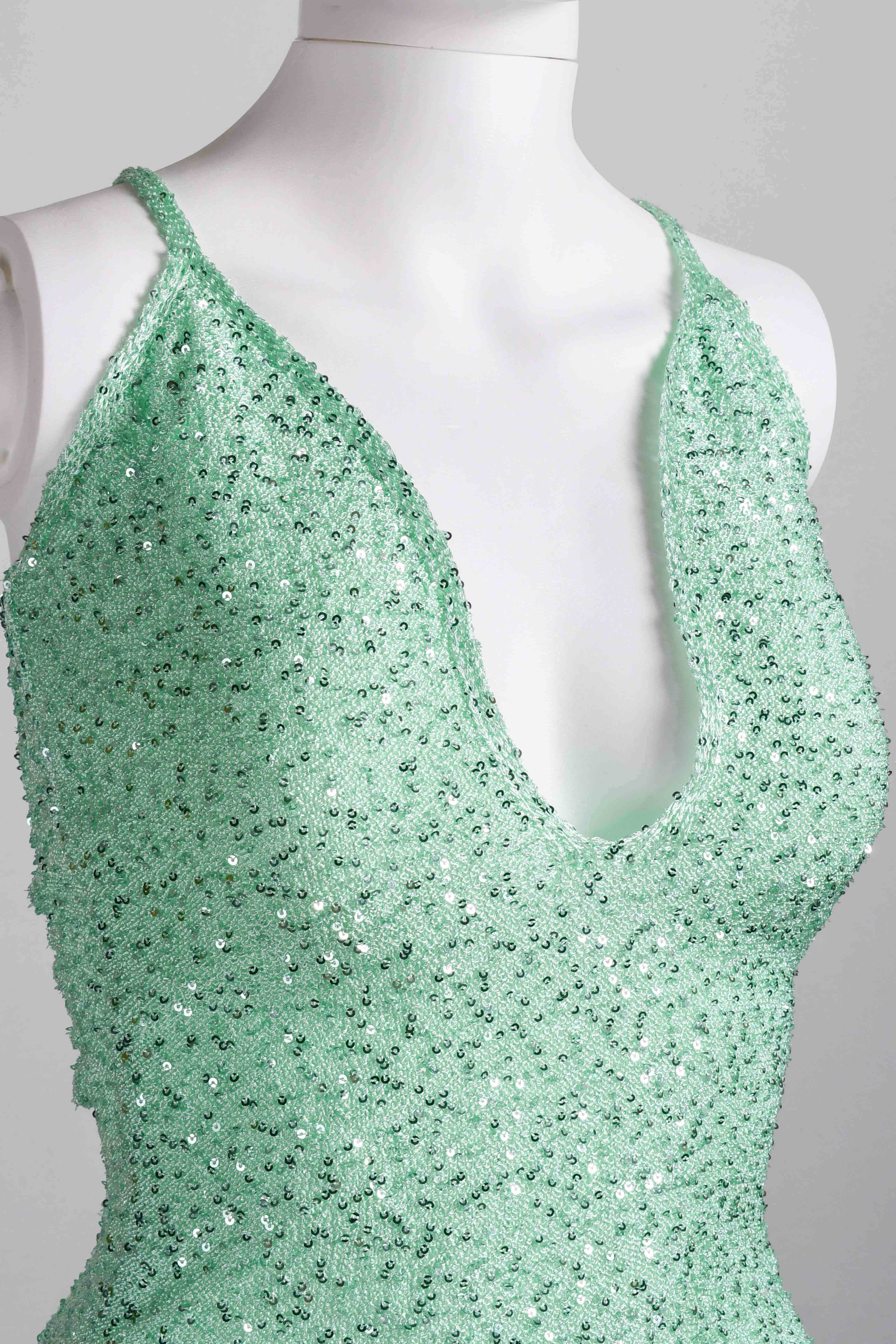 RM-008 Woman Green Sequined Knit Dress