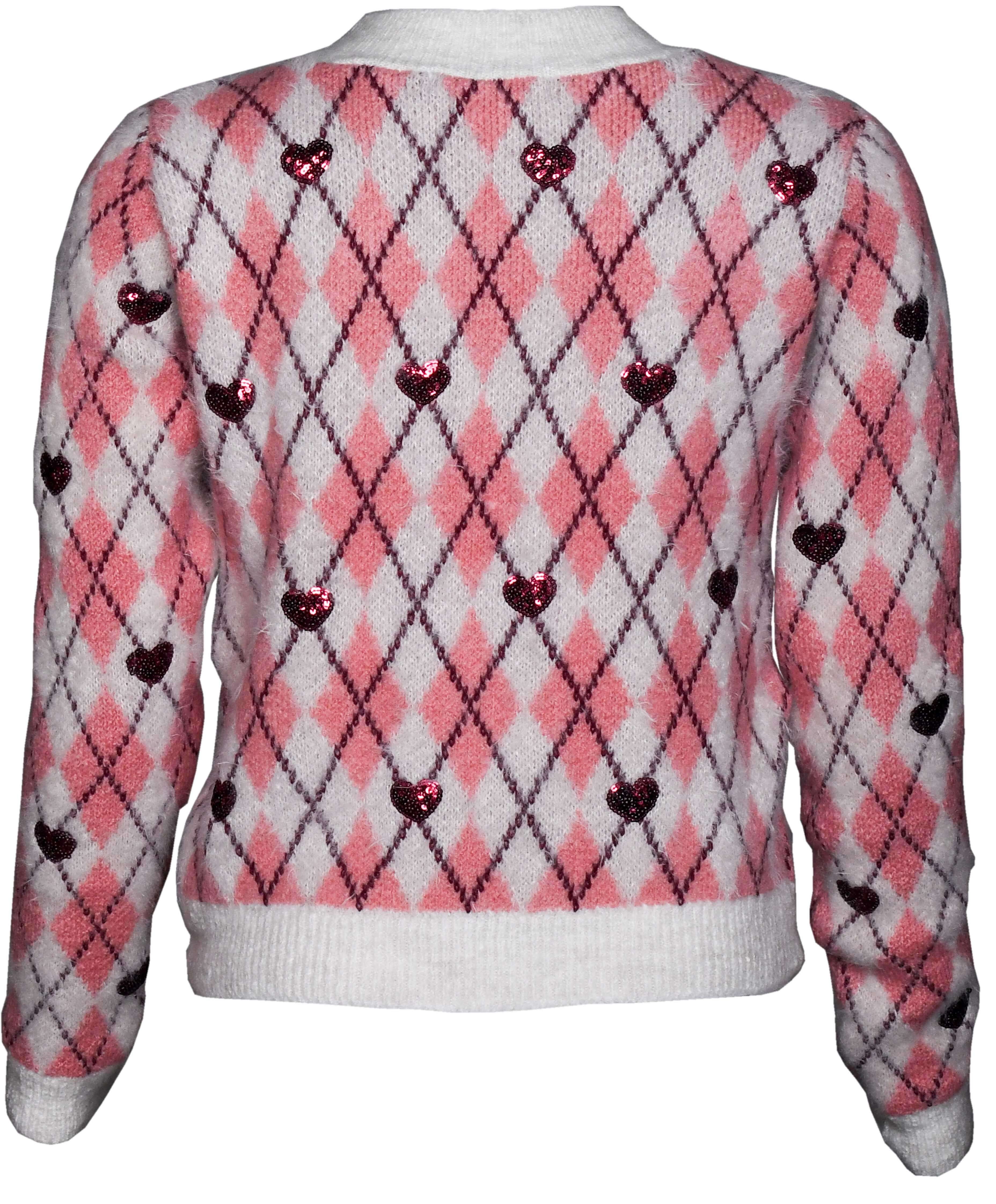 RM-020 Woman Pink & Cream Knit Sweater with Heart Sequin Details