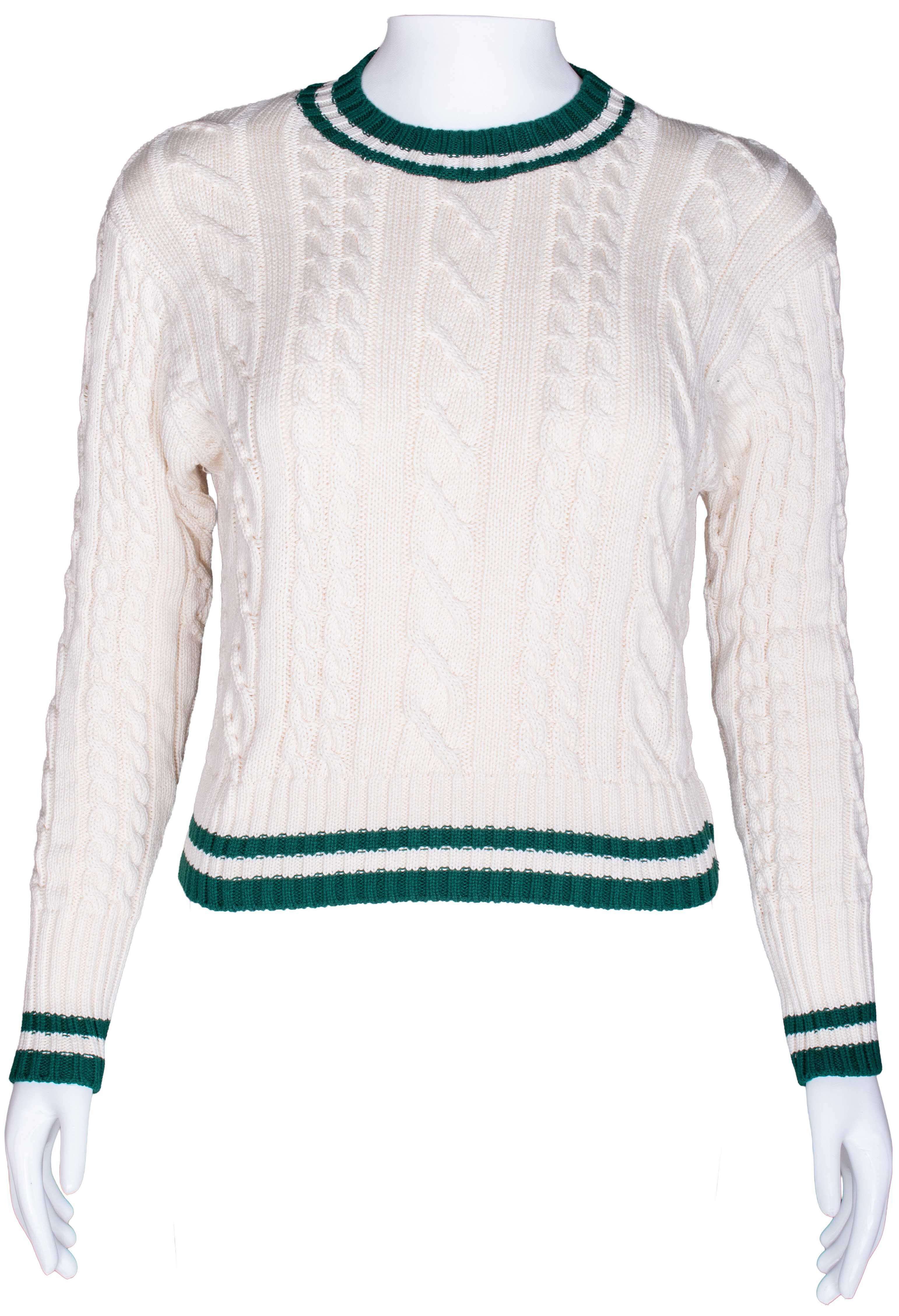 RM-066 Woman Cream Sweater with Green Stripe Details