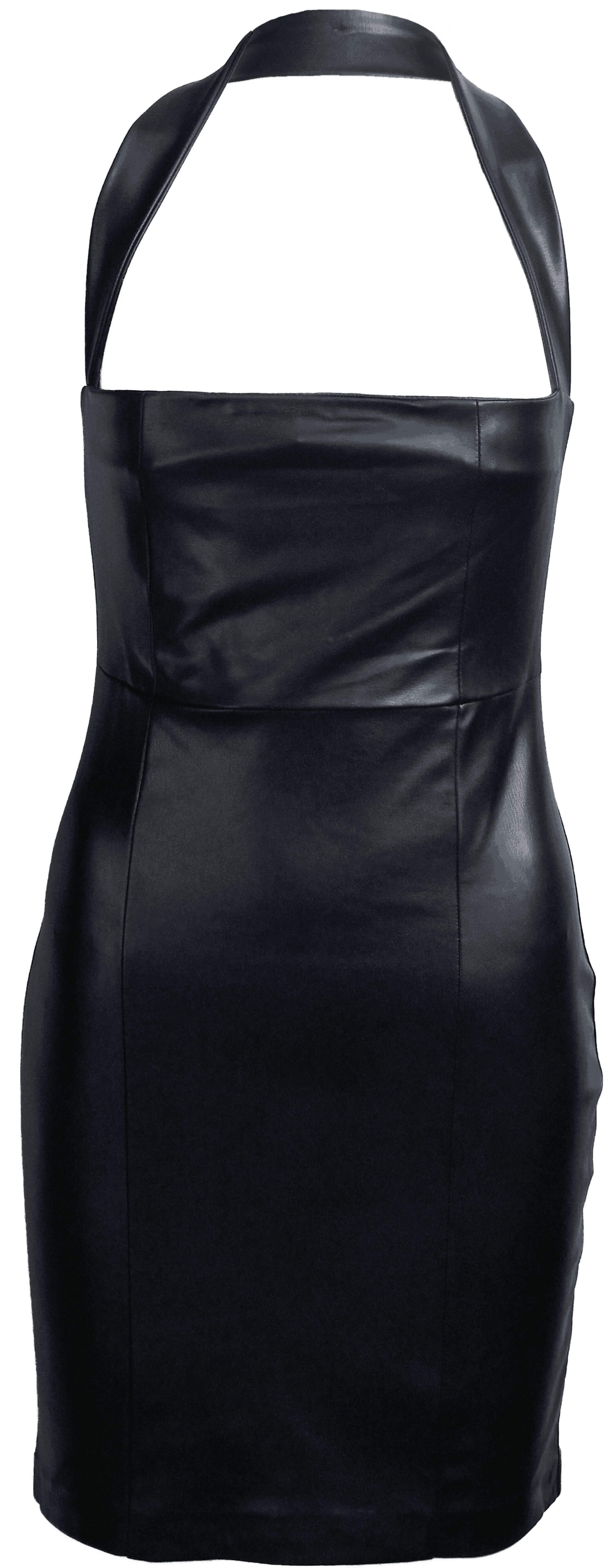 RM-005 Woman Black Vegan Leather Mini Dress 