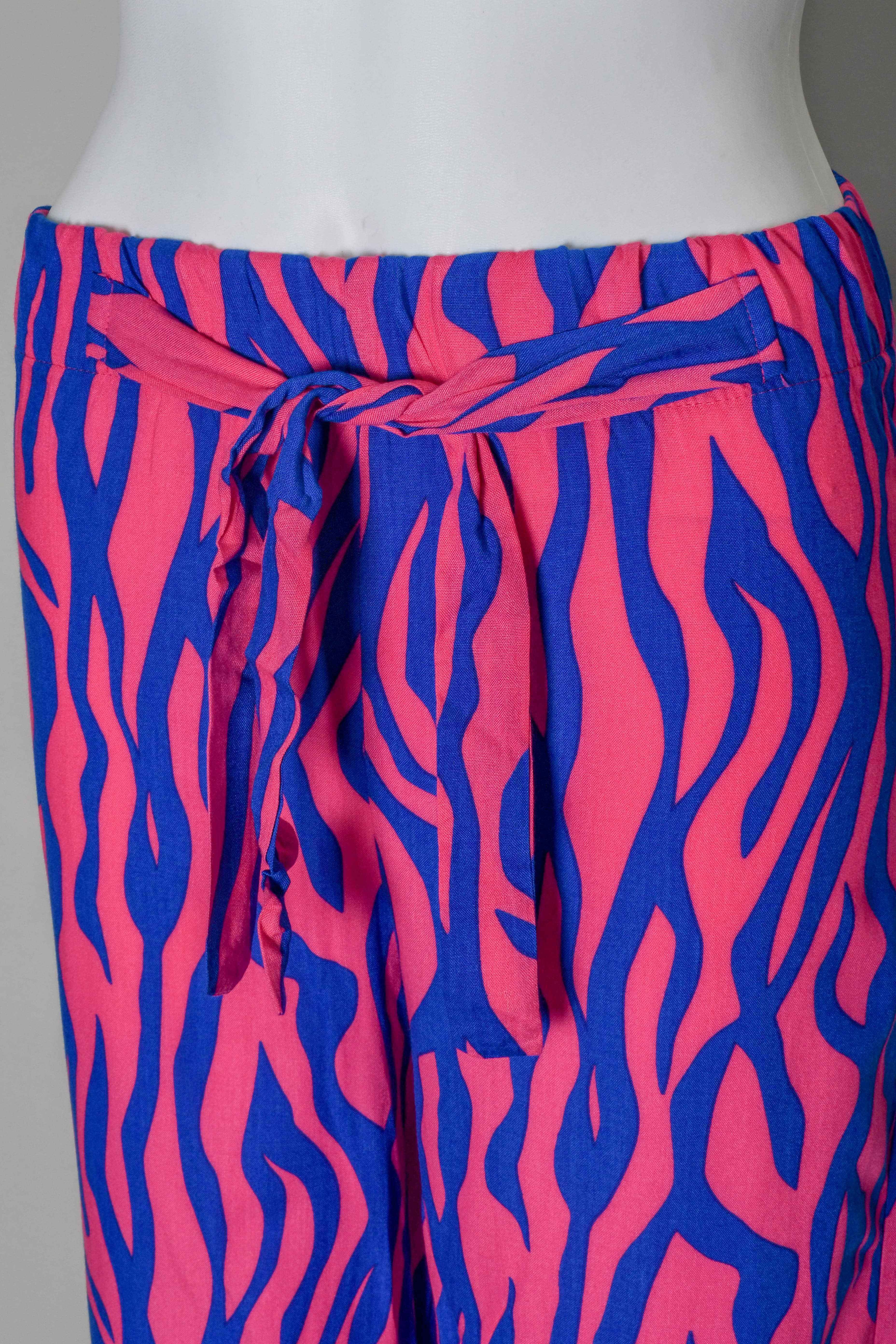 RM-016 Woman Pink&Blue Patterned Cotton Pants