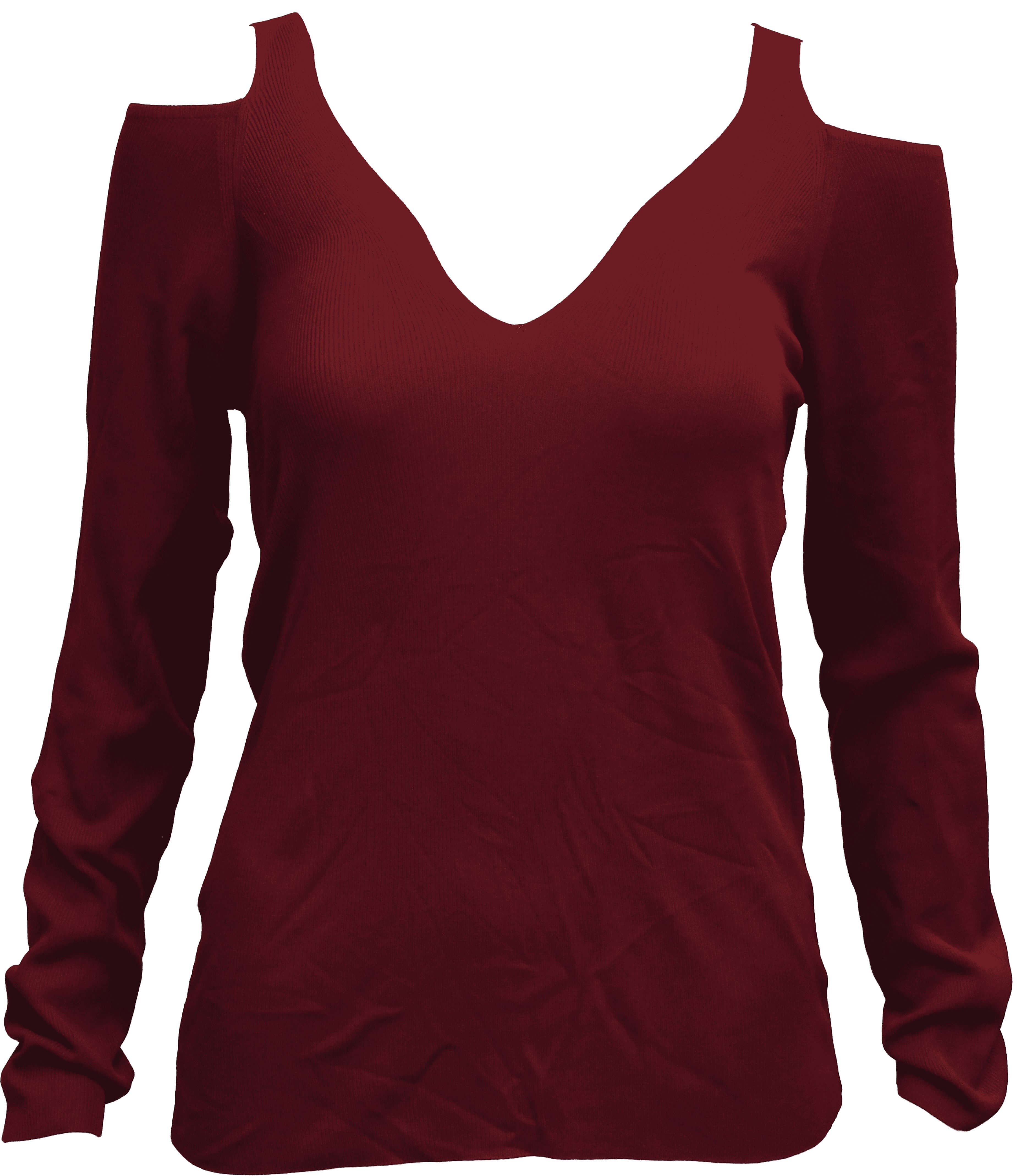ER-007 Woman Burgundry Knit Blouse with Shoulder Detail