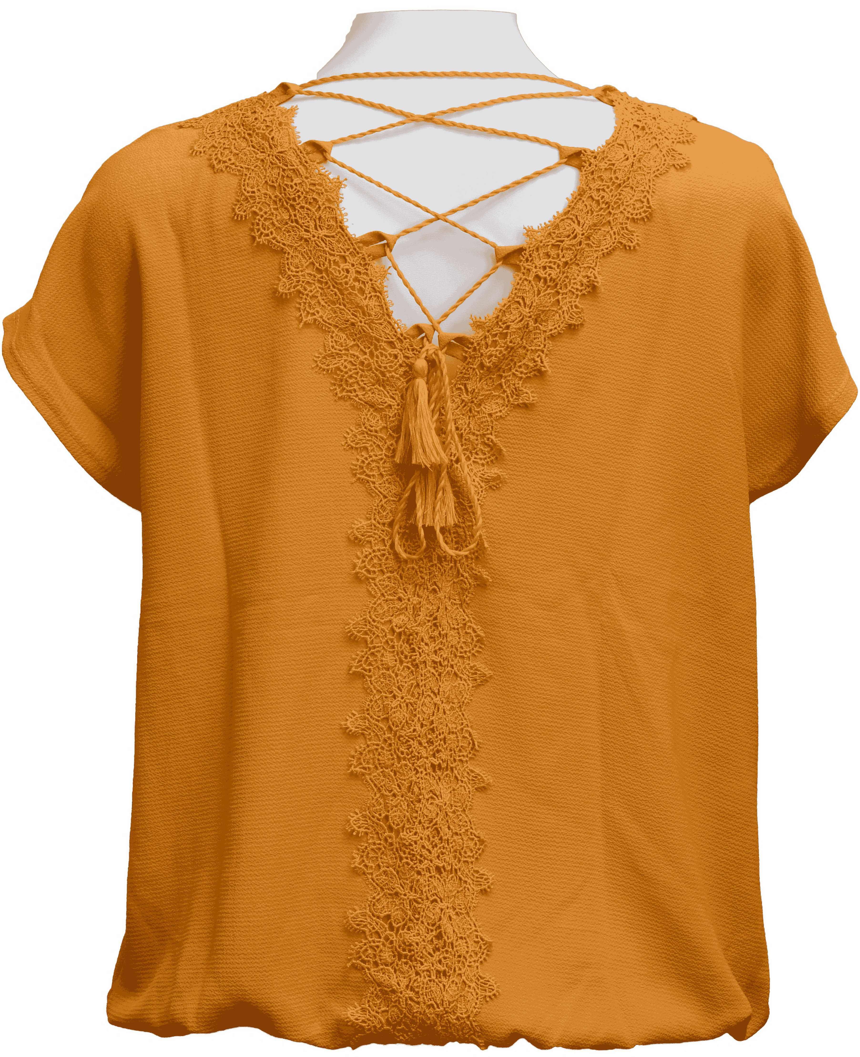 ER-006 Woman Orange Wide Fit Blouse with Back Rope Detail