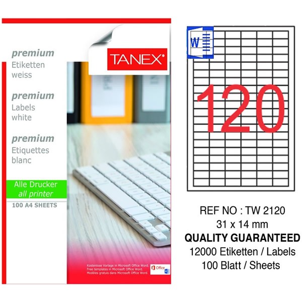 Tanex TW-2120 31x14mm100 lü Lazer Etiket