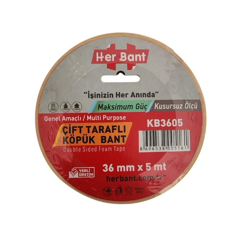 HERBANT 36MM X5MT ÇİFT TARAFLI KÖPÜK BANT