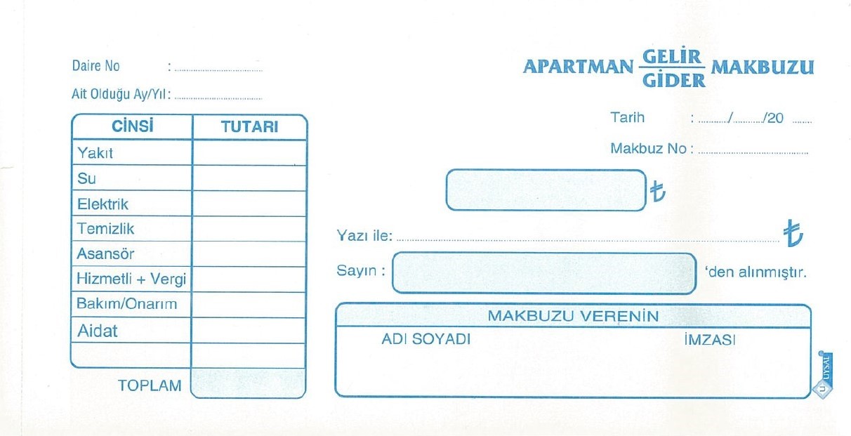 Uysal 2x50 2 Nüsha Otokopili Dar Apartman Makbuzu