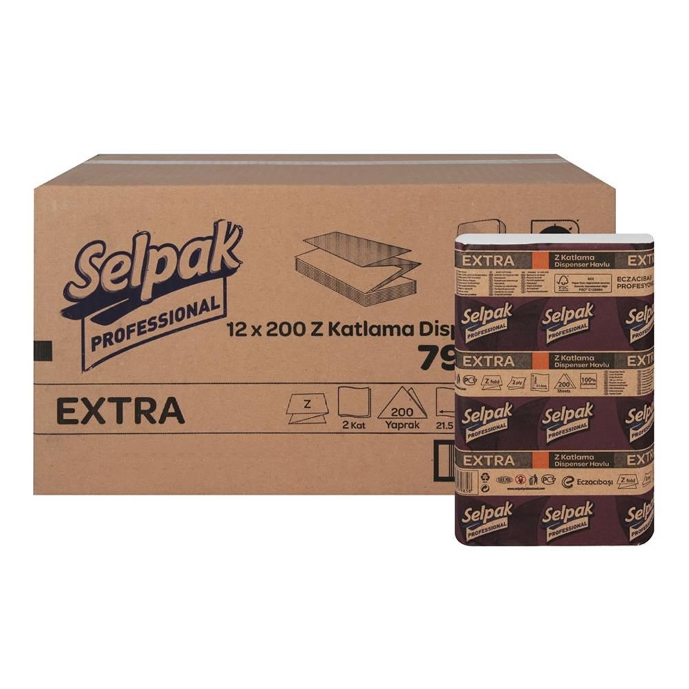 Selpak Professional Extra Z Katlı 200 Yaprak 1 Koli=12 Paket Dispenser Havlu Kağıt