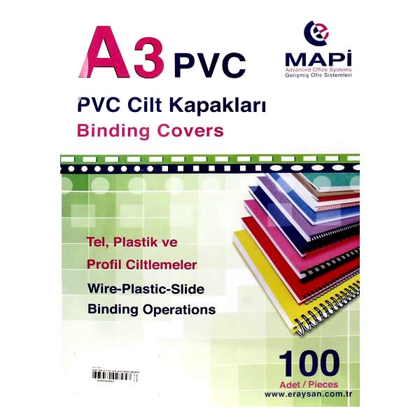 Mapi A3 350 mic 100 lü Siyah-Beyaz Pvc Cilt Kapağı