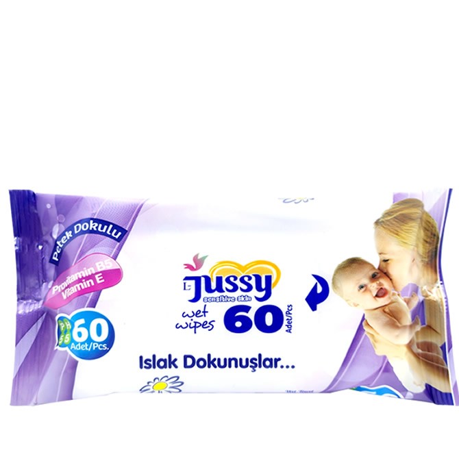 Jussy 60 lı Hassas Ciltler- Bebek Cilt İçin Uygundur (Alkol İçermez)  Islak Mendil