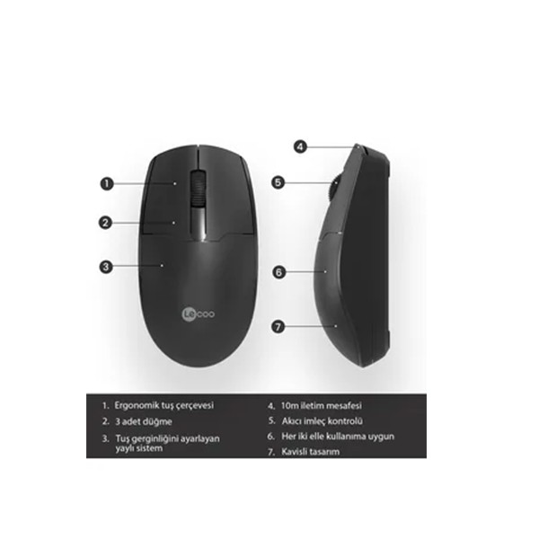 Lecoo Lenovo Ws204 Siyah Kablosuz 1200dpı 3 Tuşlu Optik Mouse