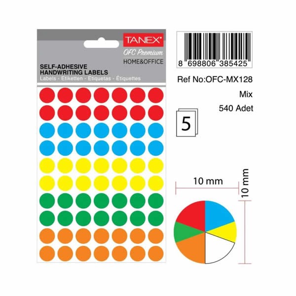 Tanex OFC-128 5 li Mix Color Ofis Etiketi