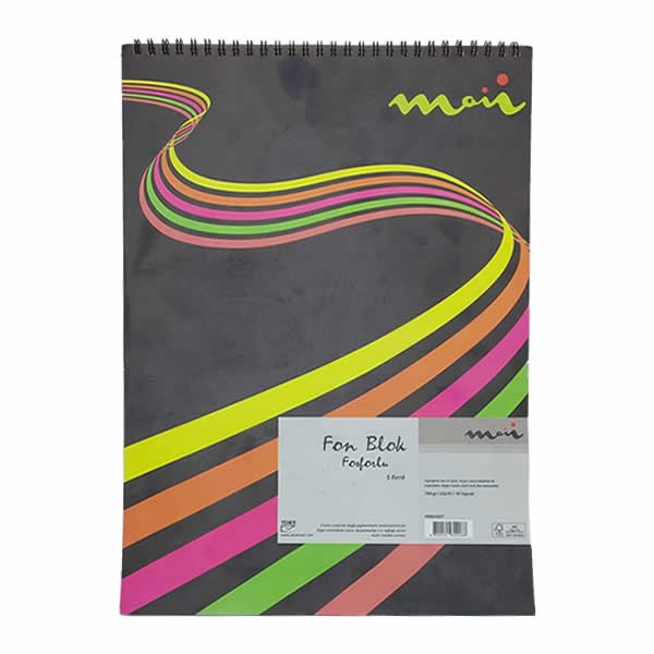 Moii 2507 25x35 cm 160 gr 10 Yaprak Fosforlu Renkli Spiralli Fon Blok