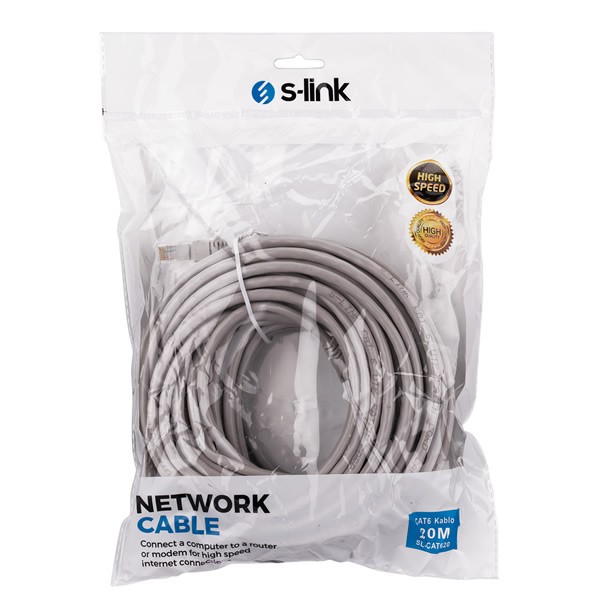 S-Link SL-Cat620 20 mt Cat6 Gri Utp Patch Kablo