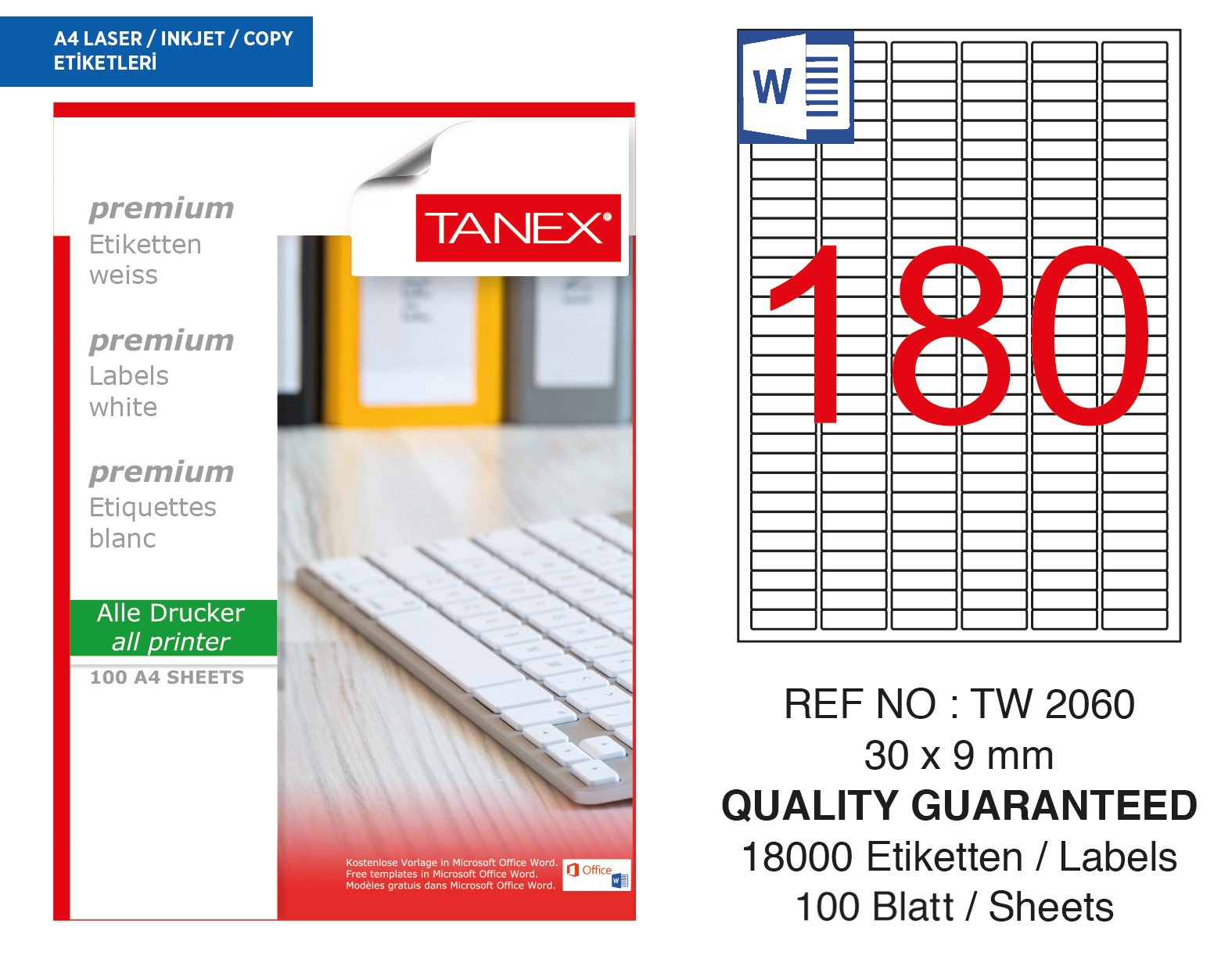 Tanex TW-2060 30x9mm 100 lü Lazer Etiketi