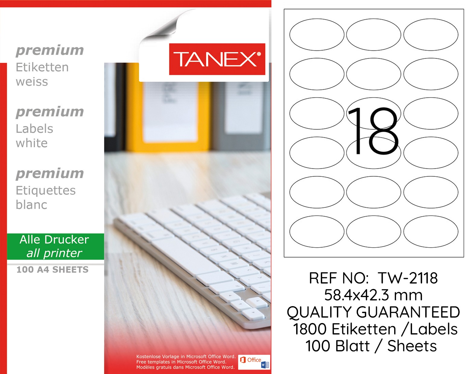 Tanex TW-2118 58,4x42,3mm 100 lü Lazer Etiket