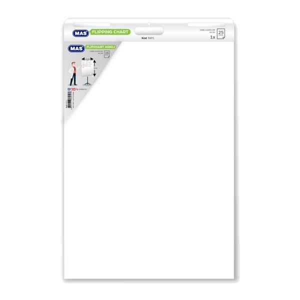 Mas 3691 64x85 25 Yaprak Düz Askılı Flipchart Kağıdı