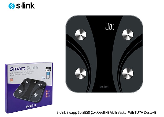 S-Link SL-SBS8 Swapp Çok Özellikli Wi-Fi TUYA Destekli Siyah Akıllı Baskül