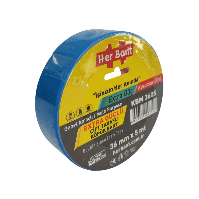 HERBANT 36MM X 5MT ÇİFT TARAFLI KÖPÜK BANT MAVİ SOLVENTLİ