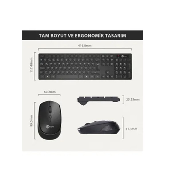 Lenovo Lecoo KM2001 Siyah Kablosuz Klavye & 1200 DPI Mouse Set