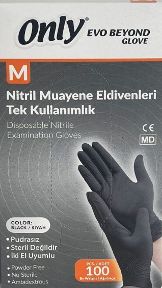 Only M 100 Lü Siyah Pudrasız Nitril Eldiven