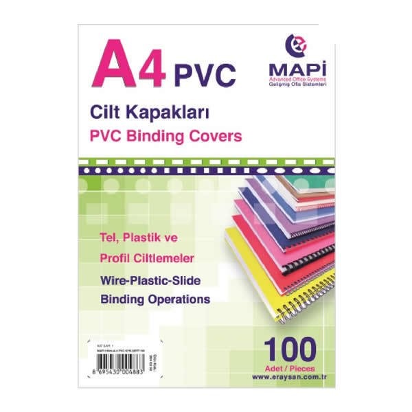 Mapi A4 350 Mic 100 lü Siyah-Beyaz Pvc Cilt Kapağı