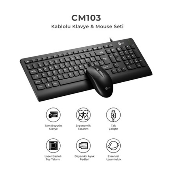 Lenovo Lecoo CM101 Siyah USB Kablolu Türkçe Q Klavye & Mouse Set