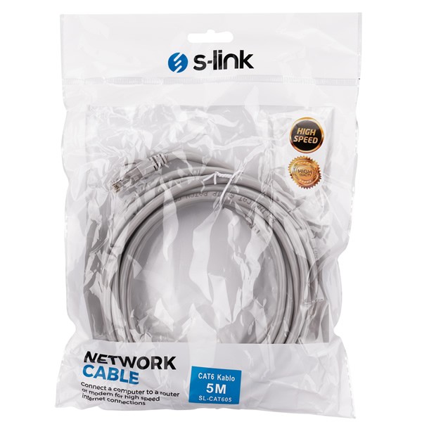 S-Link SL-Cat605 5 mt Cat6 Gri Utp Patch Kablo