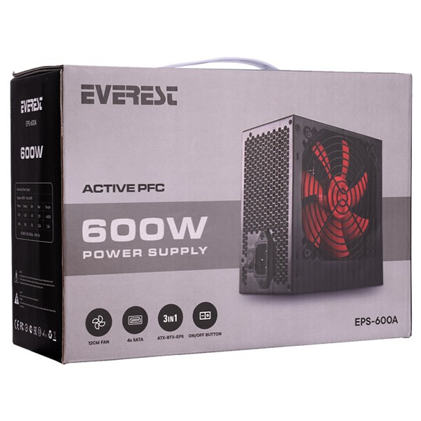 Everest EPS-600A 600W 12 cm Fanlı 4 Sata Aktif Pfc PSU Güç Kaynağı