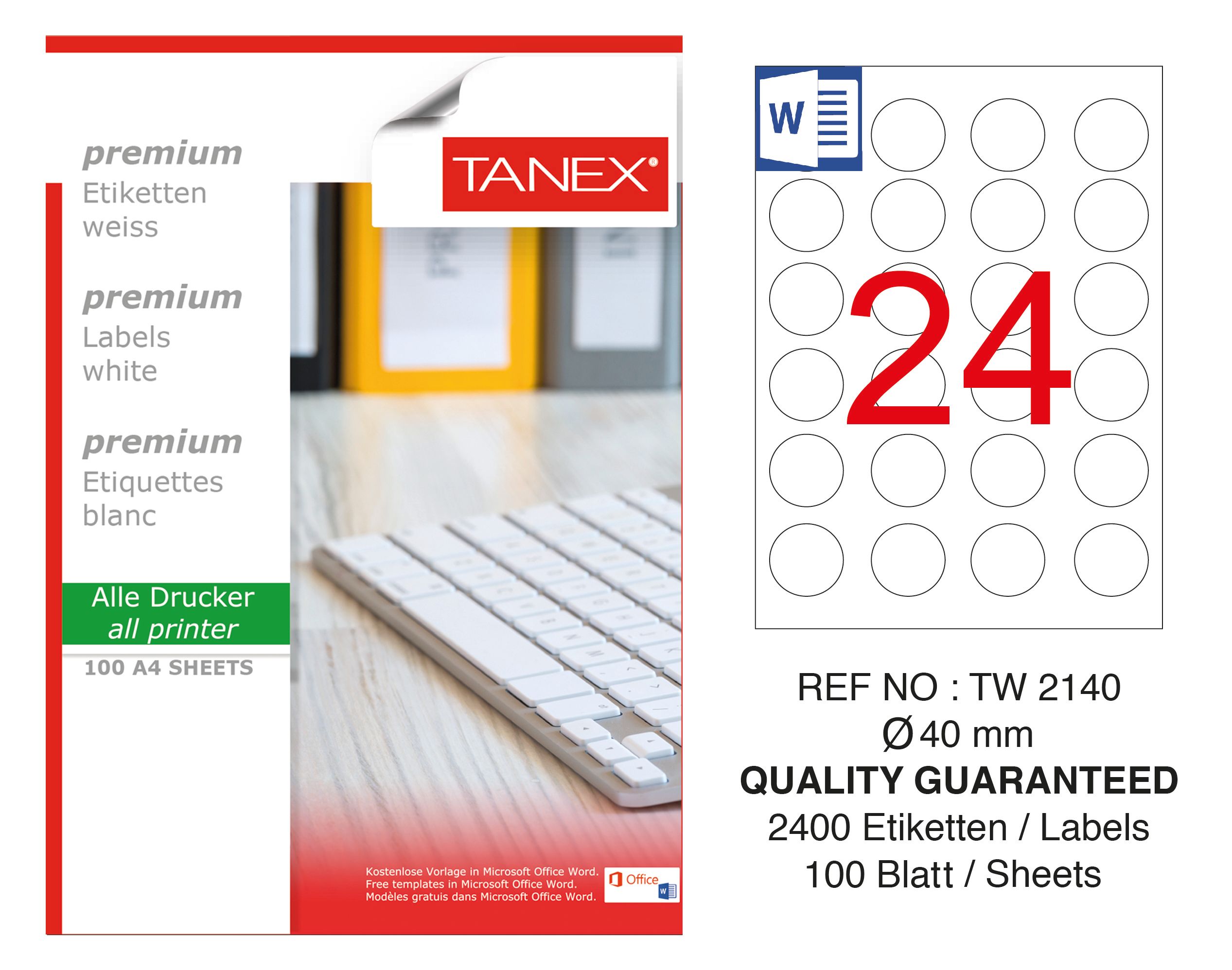 Tanex TW-2140 40 mm 100 lü Lazer Etiket