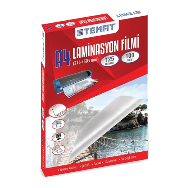 Temat A4 100 lü 21,6x30,3 cm Kutulu Laminasyon Filmi