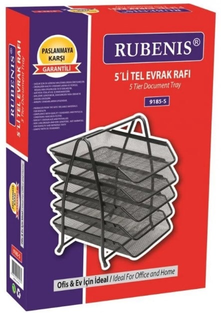 Rubenıs 9185 5 li Siyah Metal Evrak Rafı