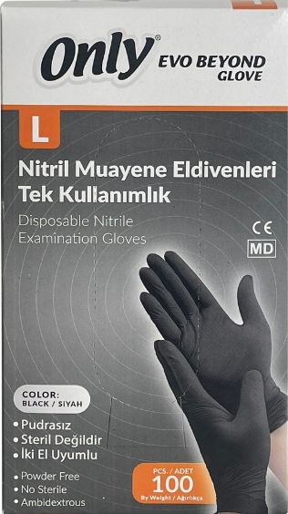 Only L 100 Lü Siyah Pudrasız Nitril Eldiven 