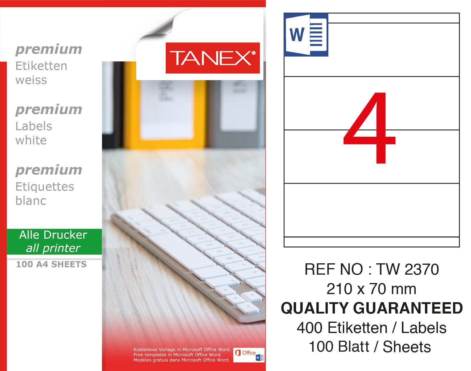 Tanex TW-2370 210x70mm 100 lü Lazer Etiketi