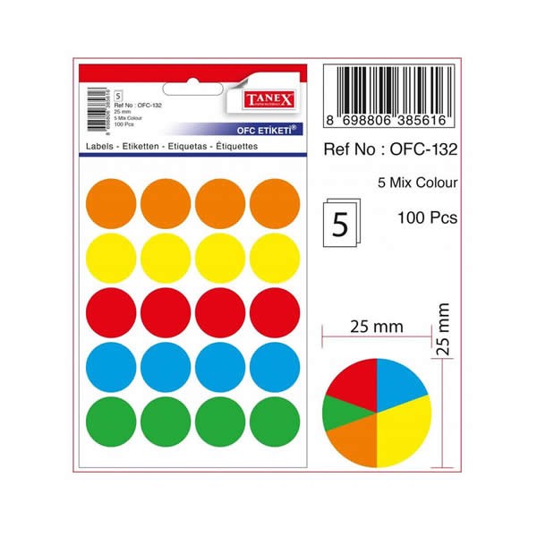 Tanex OFC-132 5 li Mix Color Ofis Etiketi