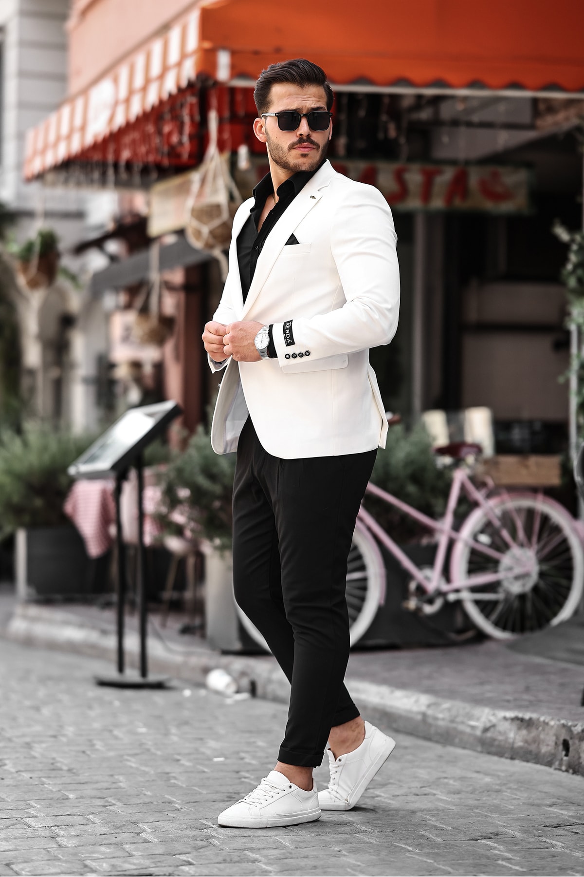 İTALYAN STİL MONO YAKA BLAZER CEKET ERKEK - Beyaz