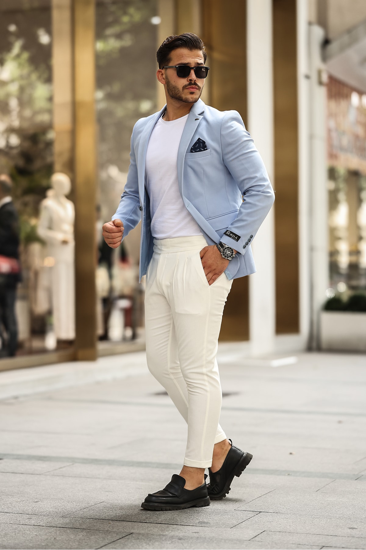 İTALYAN STİL MONO YAKA BLAZER CEKET ERKEK - Bebe Mavisi