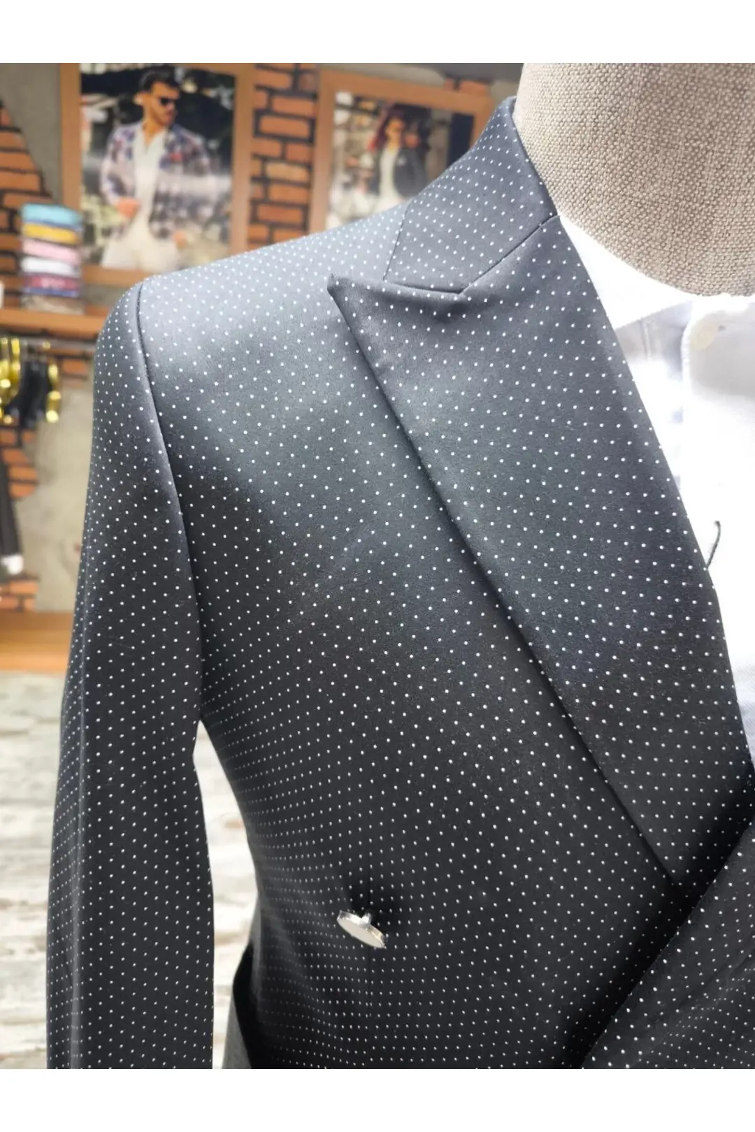 İTALYAN STİL TORBA CEP SİVRİ YAKA  YARIM GARNİ ASTAR DETAYLI KRUVAZE CEKET · 3