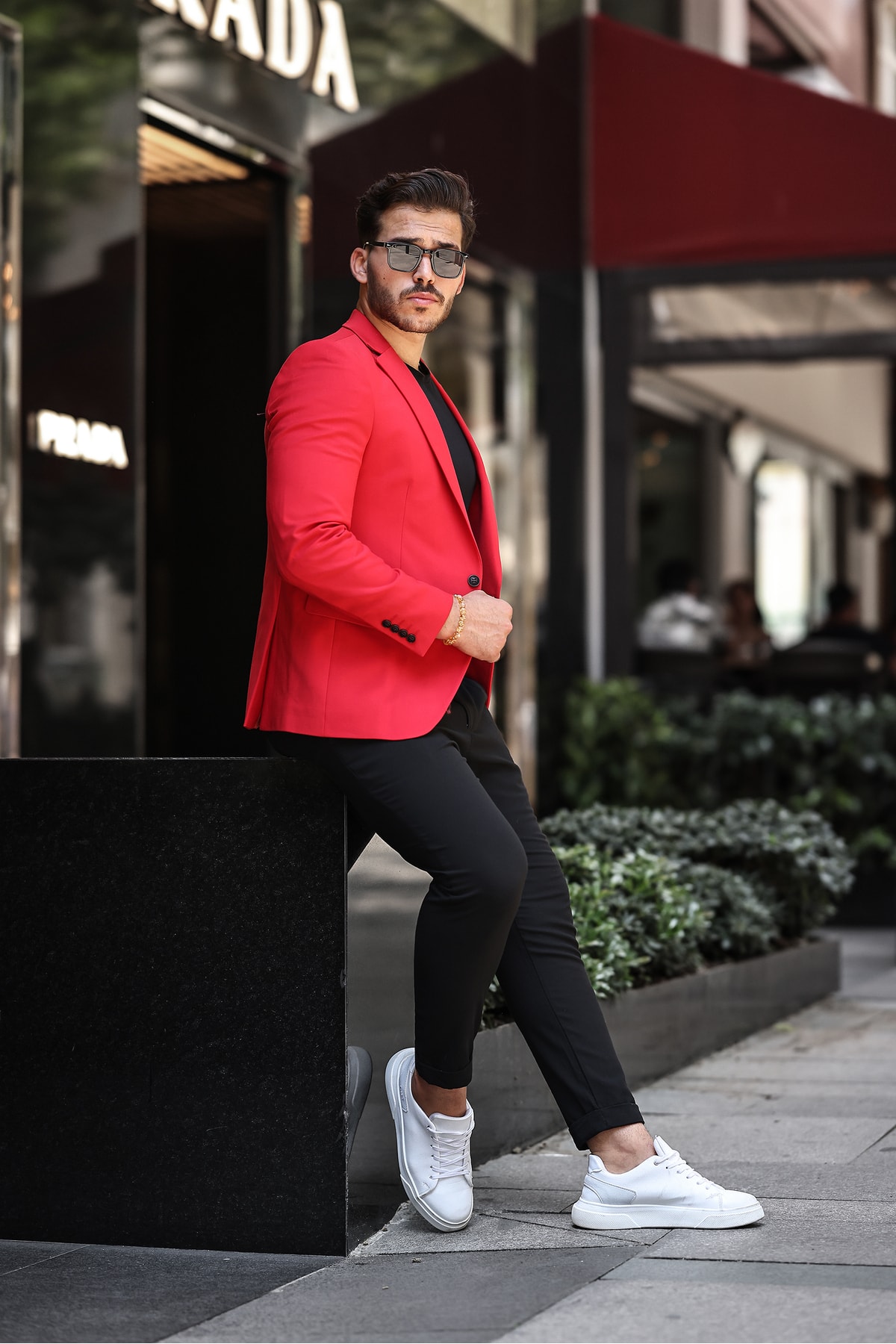 İtalyan Stil Mono Yaka Erkek Tek Ceket Kırmızı