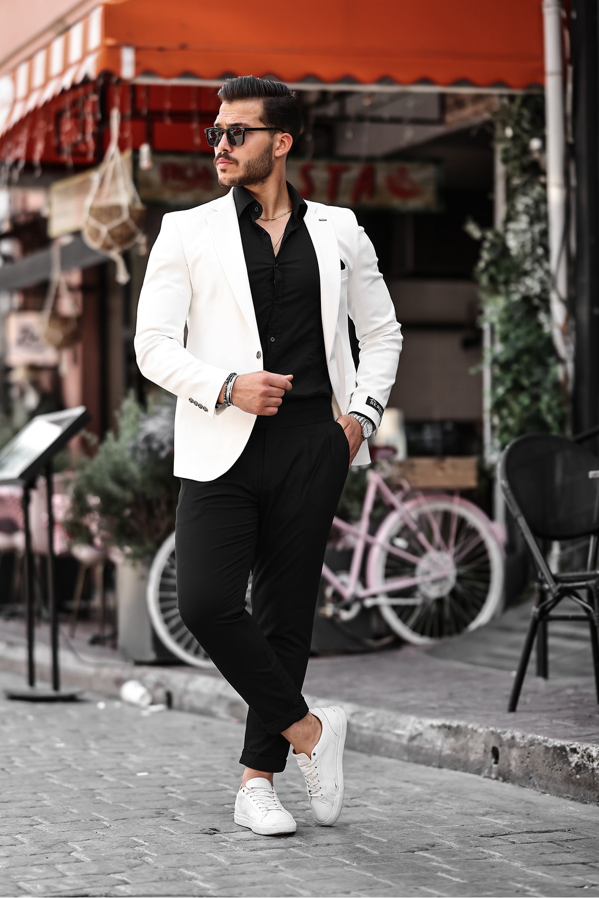 İTALYAN STİL MONO YAKA BLAZER CEKET ERKEK - Beyaz