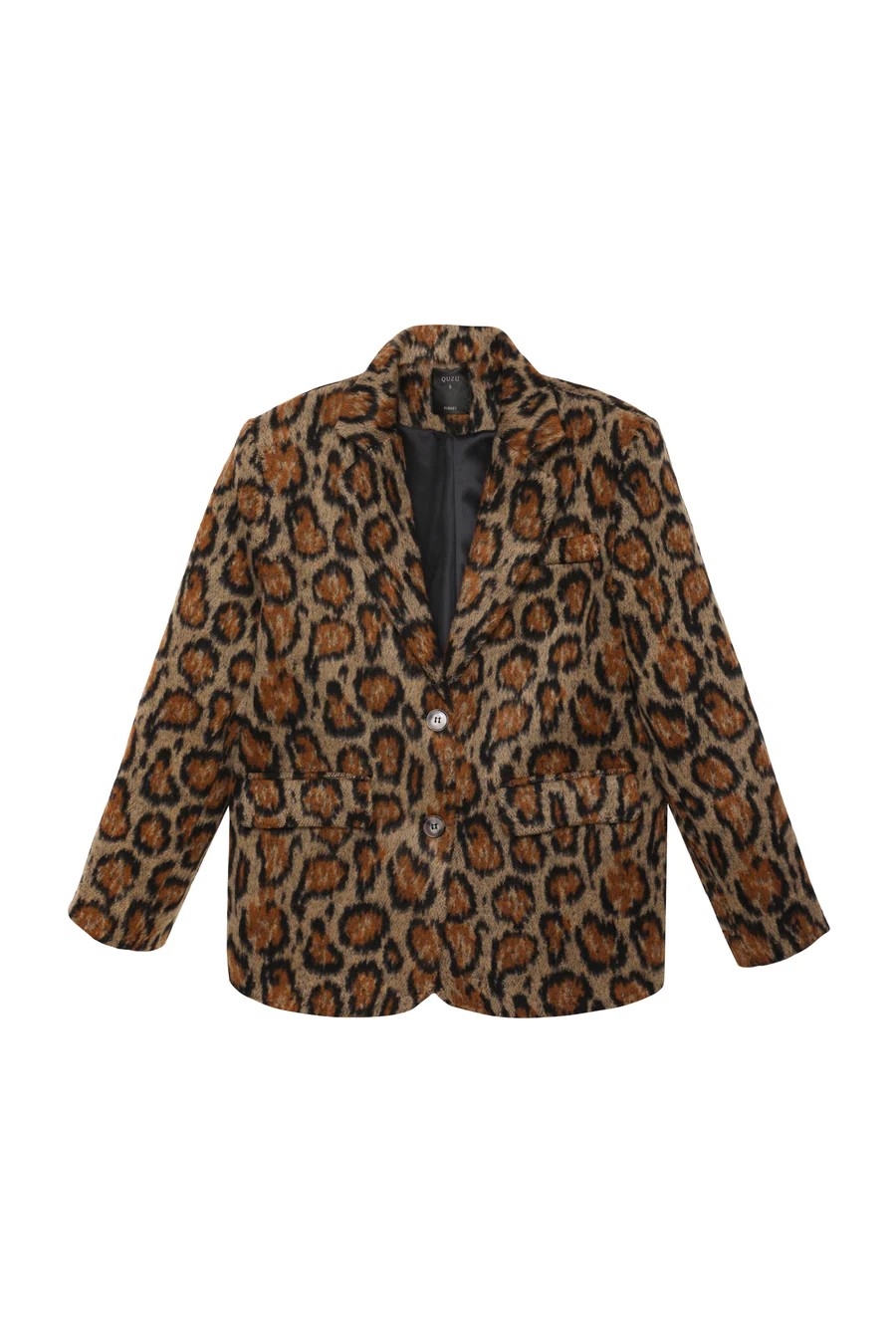 Leopar Desenli Kaşe Blazer Ceket Kahverengi