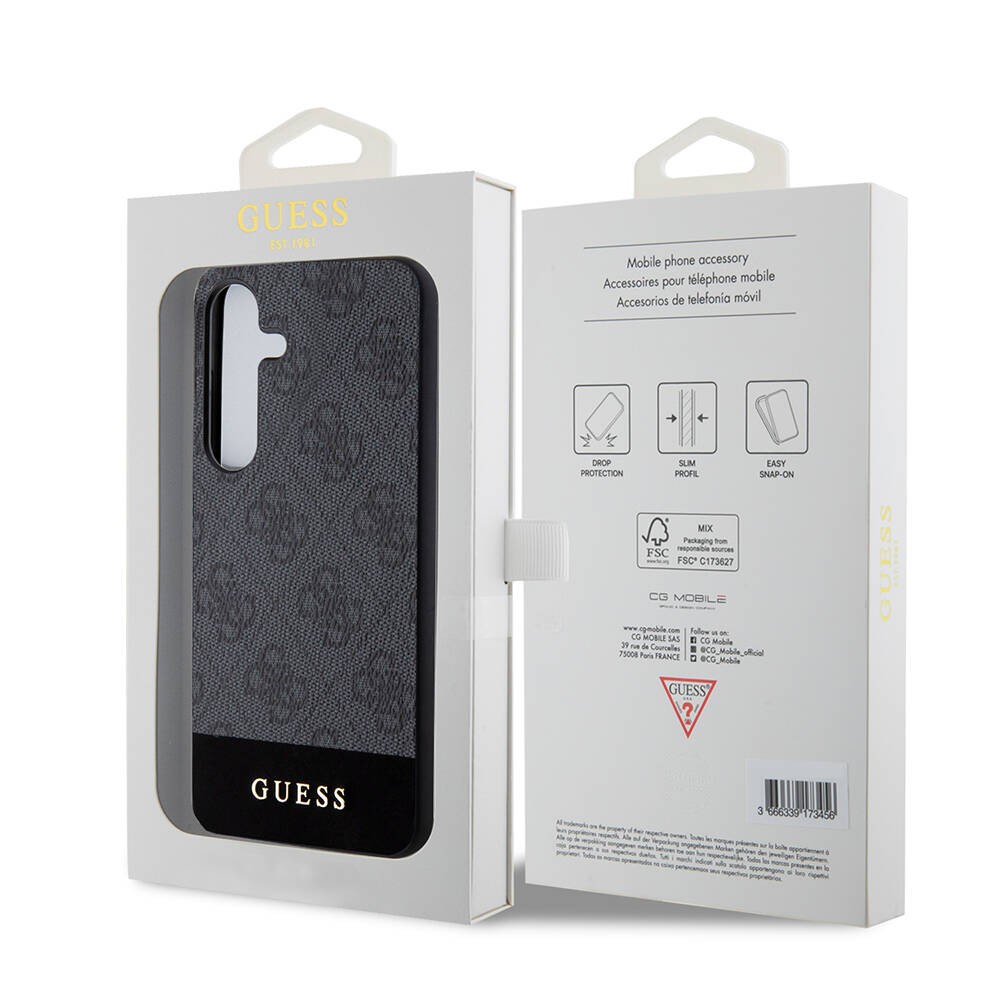 Galaxy S24 Kılıf Guess Orjinal Lisanslı PU Deri Şerit Logo Dizaynlı Kılıf