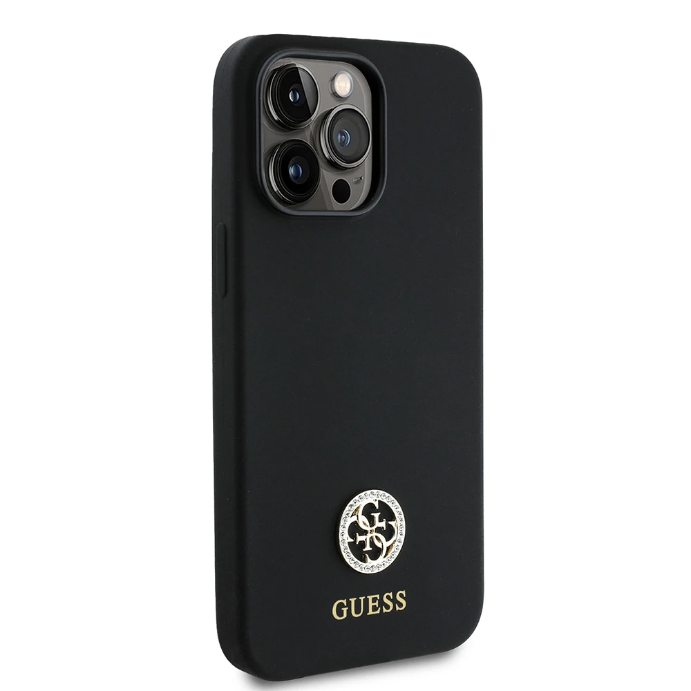 Apple iPhone 14 Pro Max Kılıf Guess Orjinal Lisanslı Yazı ve Taşlı 4G Logolu Silikon Kapak