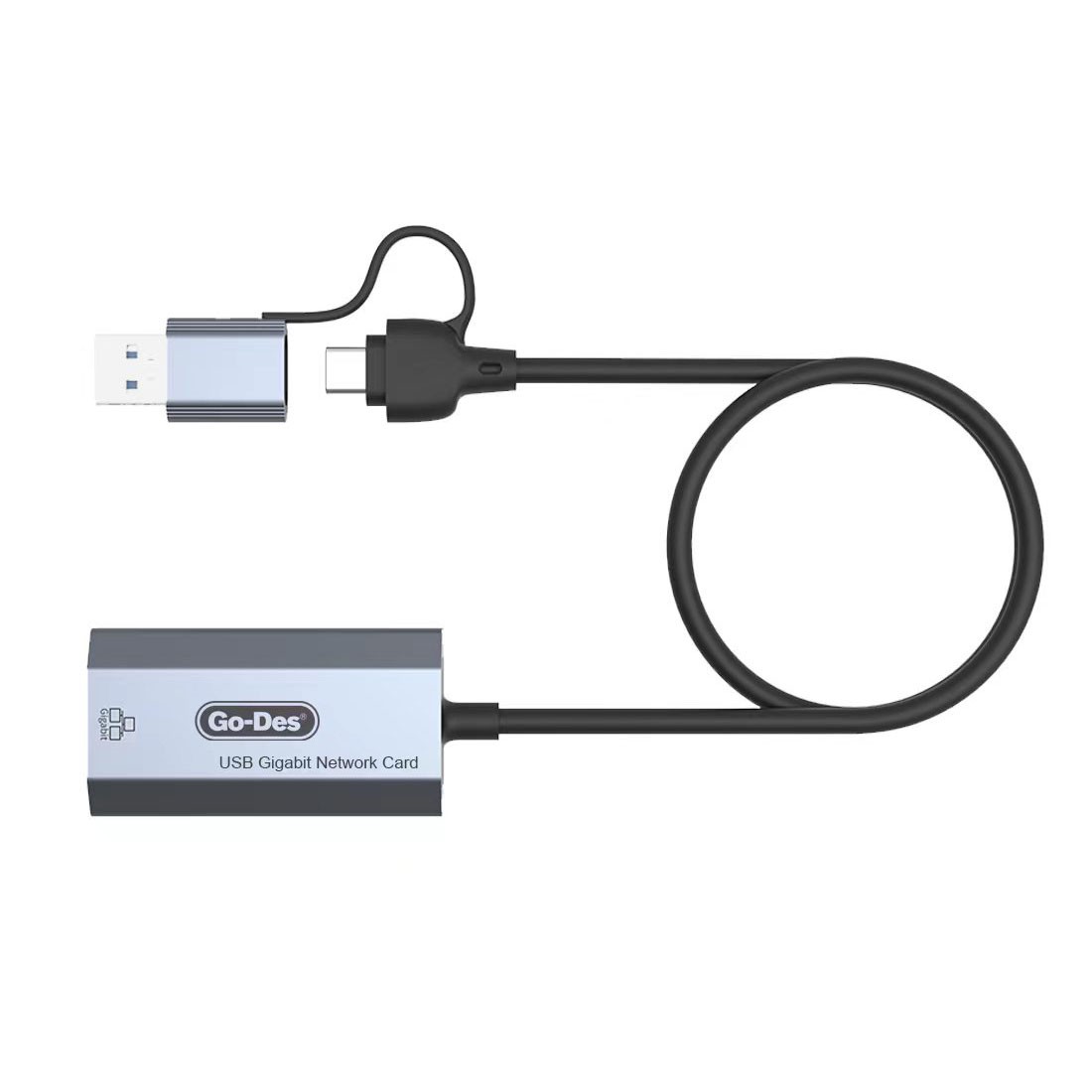 Go Des GD-6836 RJ45 to Type-C ve USB-A Gigabit Ethernet Dönüştürücü Kablo 1000Mbps 50cm