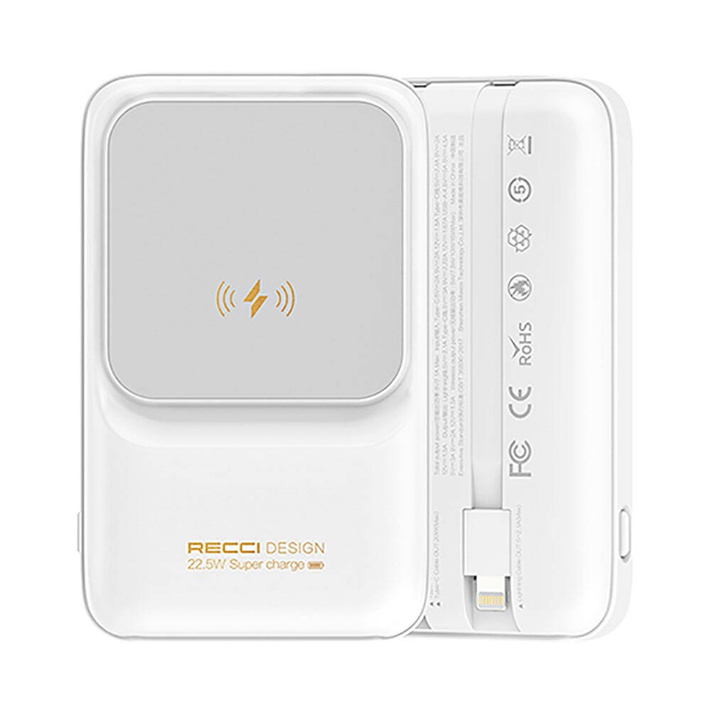 Recci RPB-W10 Polaris Serisi Çift Kablolu LED Dijital Göstergeli Wireless Powerbank 15W 10000mAh